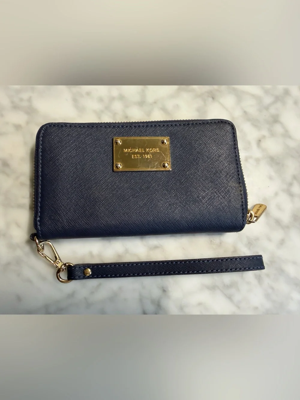 Michael Kors Navy Blue Jet Set Zip Around Wristlet Wallet